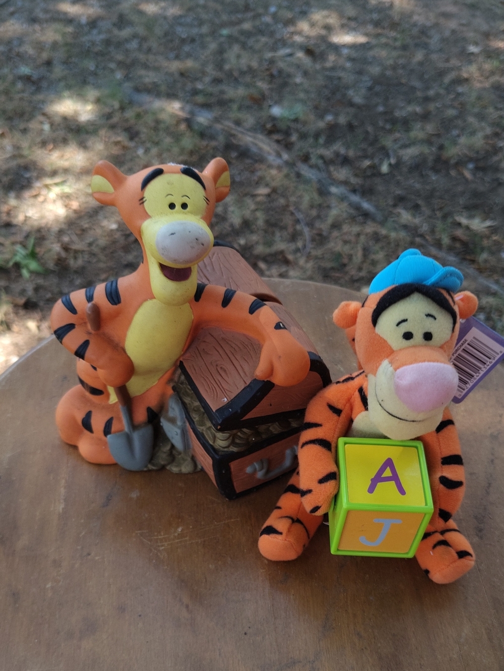 Disney Orange Tigger Plush and Figurine Set with Green Block And Tigger Piggy Ba